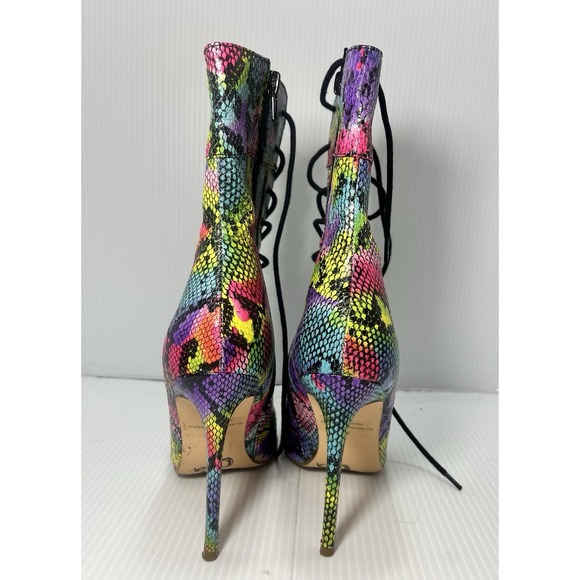 Olivia Ferguson Rainbow Snake Print Peep Toe Lace Up Stiletto Heels Size 6.5 - Picture 4 of 7